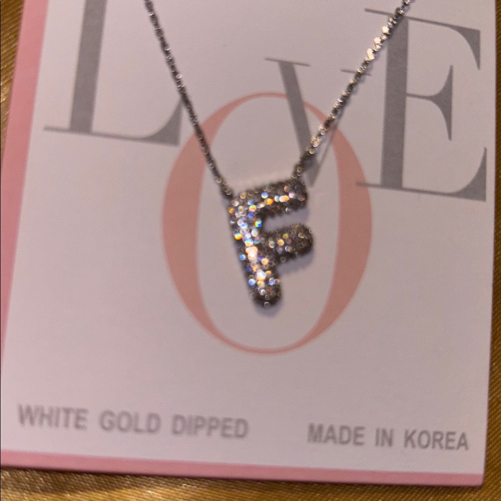Silver Cubic Zirconia Necklace initial F